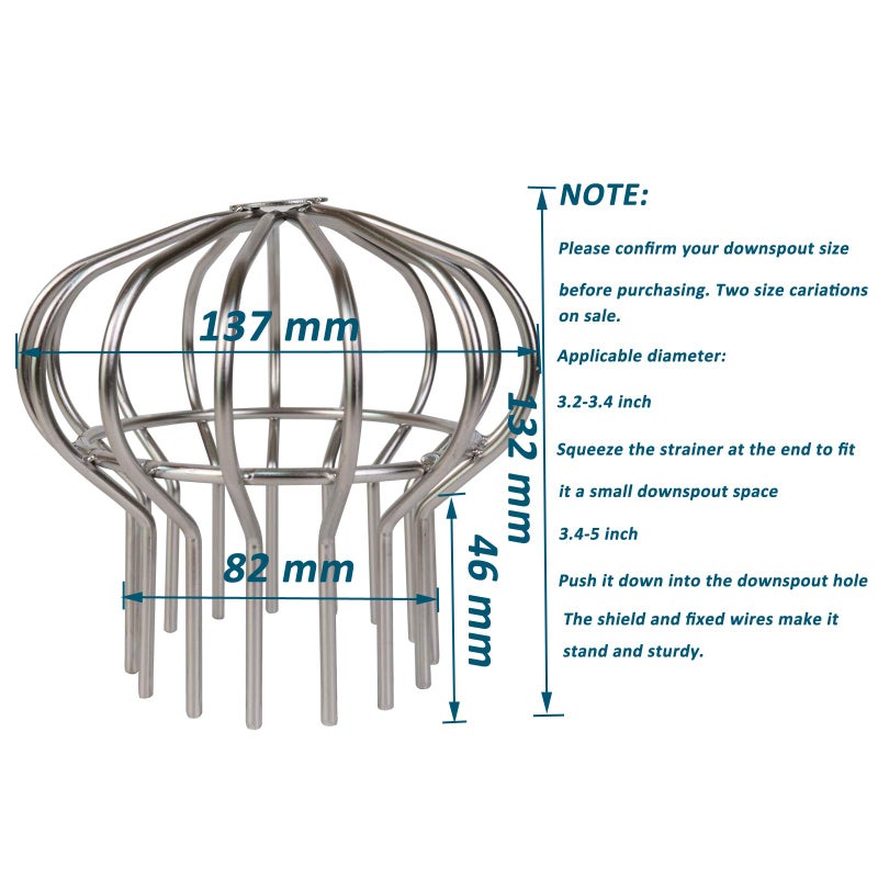 Baitaihem 304 Stainless Steel Drain Outdoor Roof Anti-Blocking Line Cap Drain Cover Gutter Protector Cleaner Gutter Cleaning Tool 4 inch - Image 3